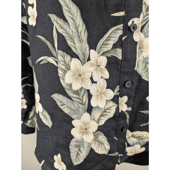 Lands' End Large 14/16 black floral linen long sleeve oversized shirt - Picture 6 of 8